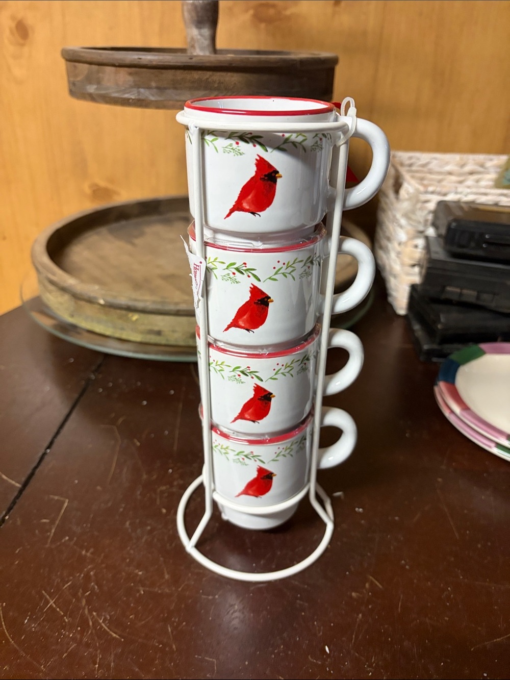 Stackable Cardinal espresso, cups, - White and Red (Set of 4)